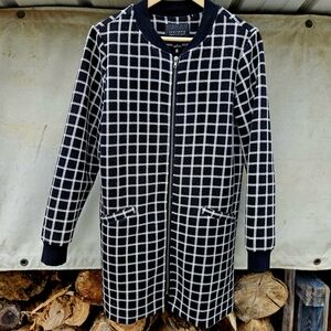 Sanctuary Black & White Windowpane Zip-Front Sweater Trench Coat Jacket Medium